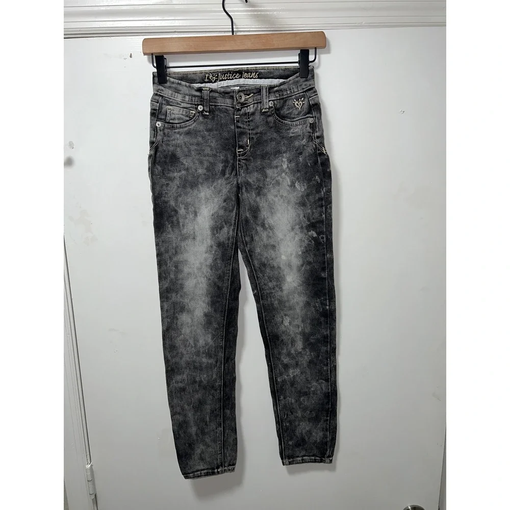 Justice Girls Size 12 Reg Acid Wash Simply Low Skinny Jeans Black Gray Denim
